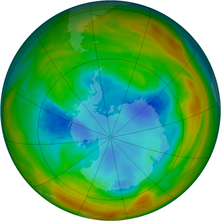 Antarctic ozone map for 20 August 1984
